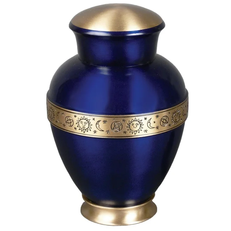 Dark blue & black color aluminium metal cremation small size  engraved flower climbing funeral urns  designs for keepsake ashes