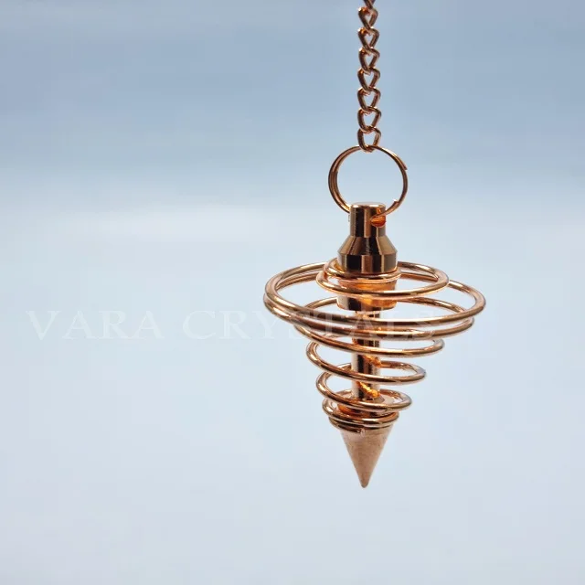 WHOLESALE COPPER COIL METAL PENDULUM KARNAK CONE CHAMBER EGYPTIAN SPRING CAGE HOLLOW POINTED SHAPE SEVEN CHAKRA PENTAGRAM
