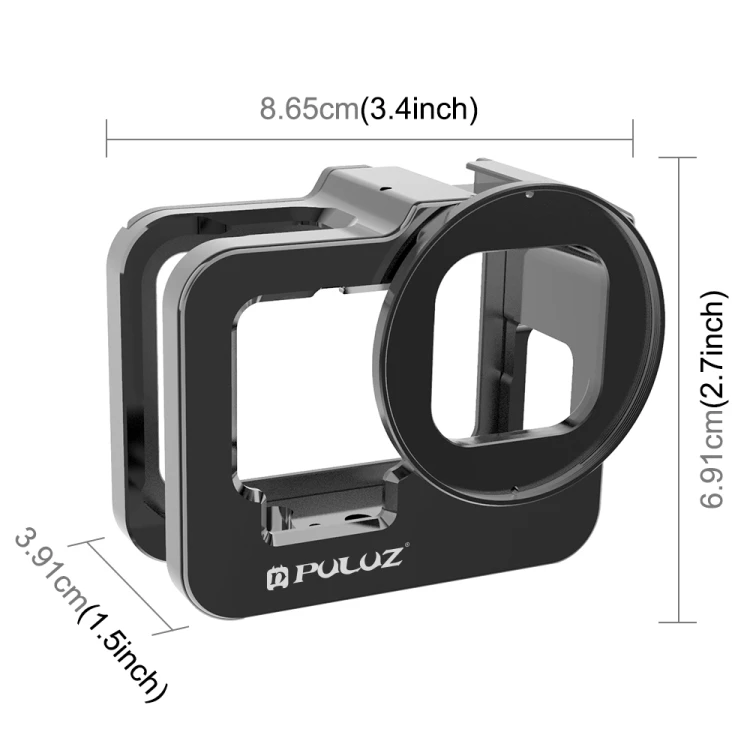 PULUZ for GoPro HERO10 Black / HERO9 Black Thicken Housing Shell CNC Aluminum Alloy Protective Cage with Insurance Frame & 52mm