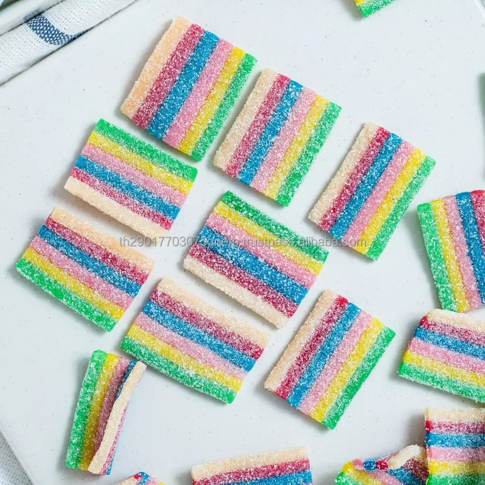 Hot selling Belt rainbow coated sugar Sweet and Sour  belts strips yummy gummy candy From Thailand