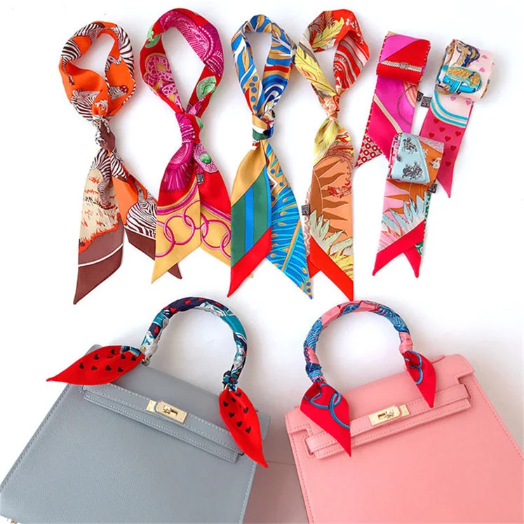Новый Модный тонкий узкий шелковый шарф с украшением Женский Простой декоративный маленький сумка-повязка для волос