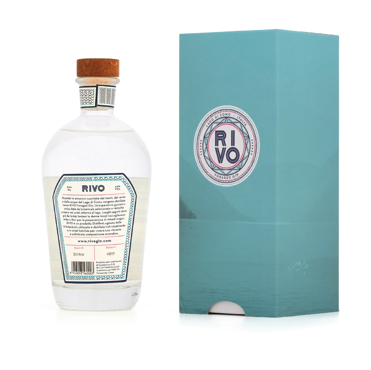 Top quality made in Italy RIVO Gin box (50cl) from Lake Como for cocktail Bars