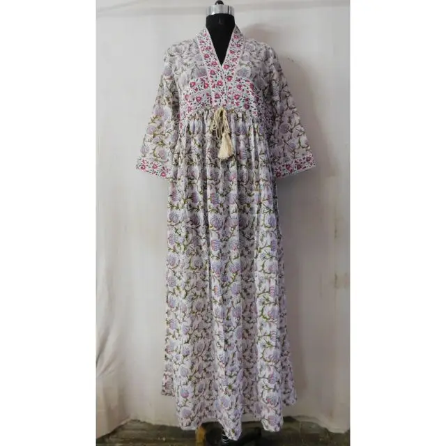 Pure cotton indian floral hand block designer long summer casual wear women long Kurtis dress modern stylish tunics dresses