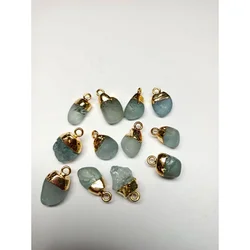 March Month Tiny Gold Electroplating Natural Raw Rough Aquamarine Gemstones Pendant Charm Gemstone Connector Jewelry accessories