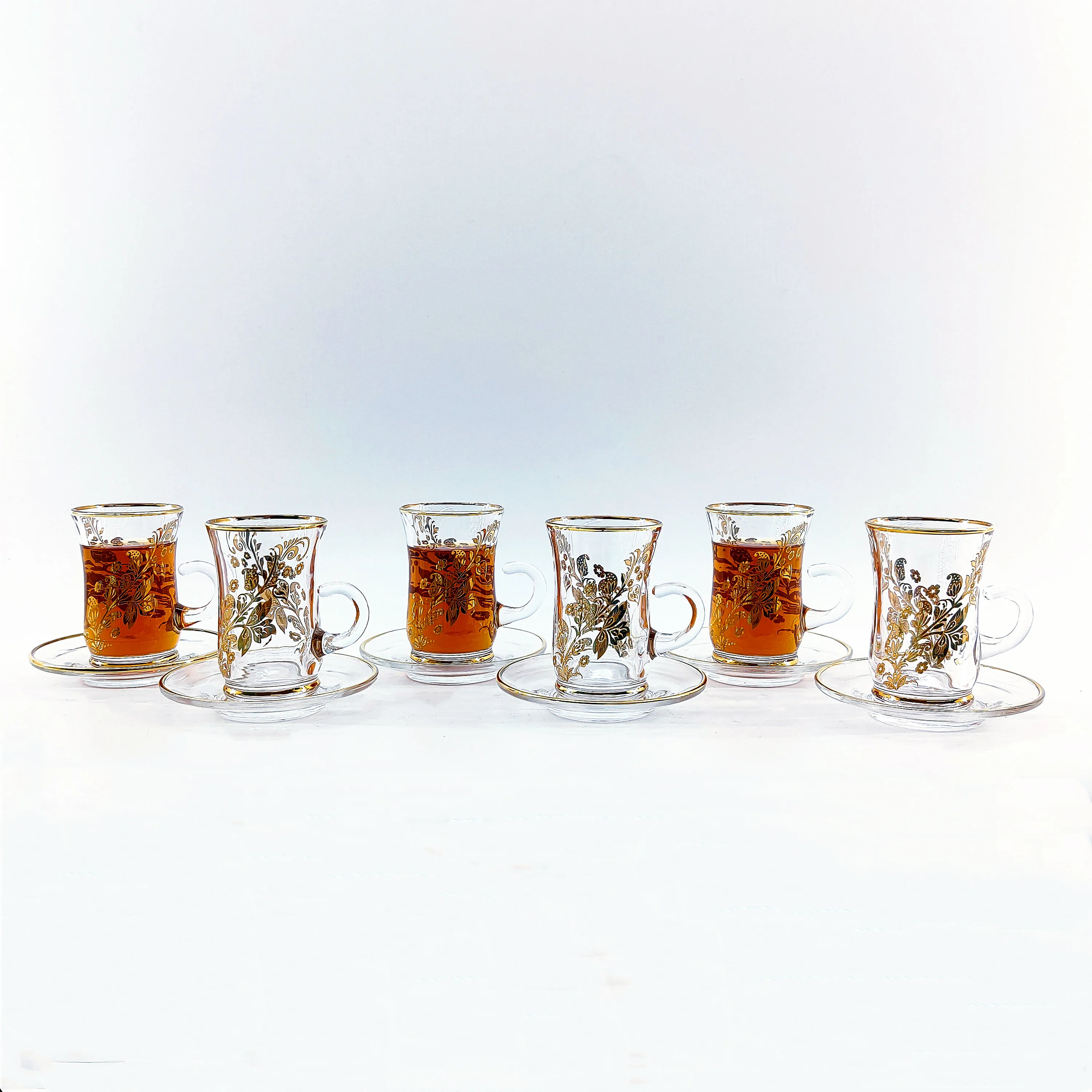 Arabic style tea set with Turkish tea glass cup and saucer