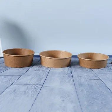  500ml Disposable and Degradable Kraft Paper Salad Bowl For Take Away