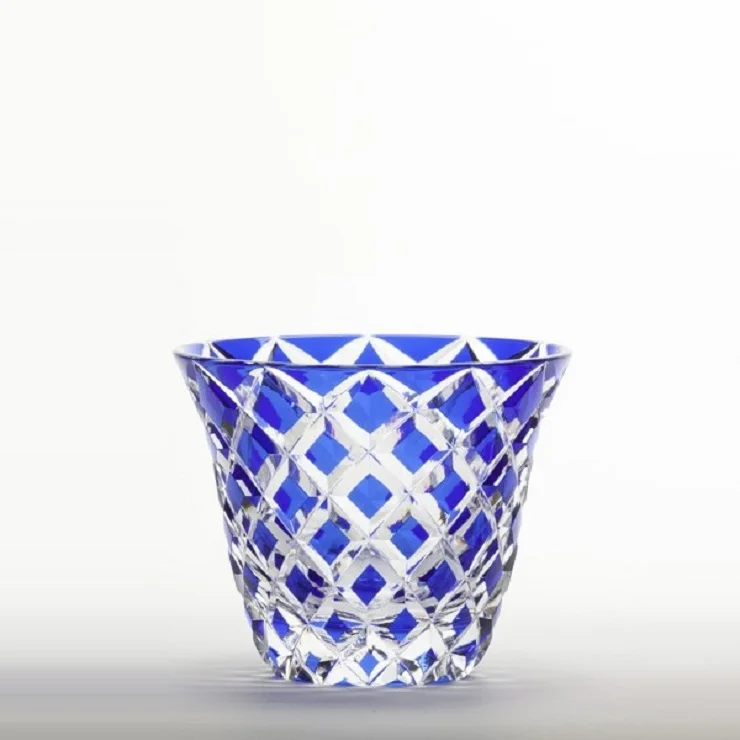 Edo kiriko Yarai guinomi blue.36608