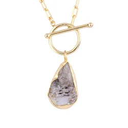 Genuine raw herkimer diamond pendant necklace 24k gold/silver necklace april birthstone thick oval toggle clasp chain necklace