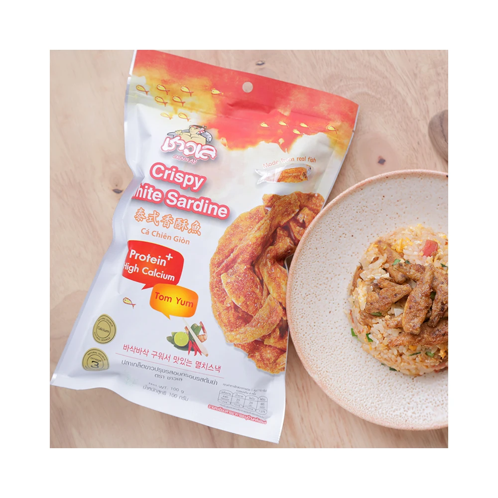 Great Price Crispy White Sardine Fish Tom Yum Flavor - Hot and Spicy Seafood Snack Product of Thailand