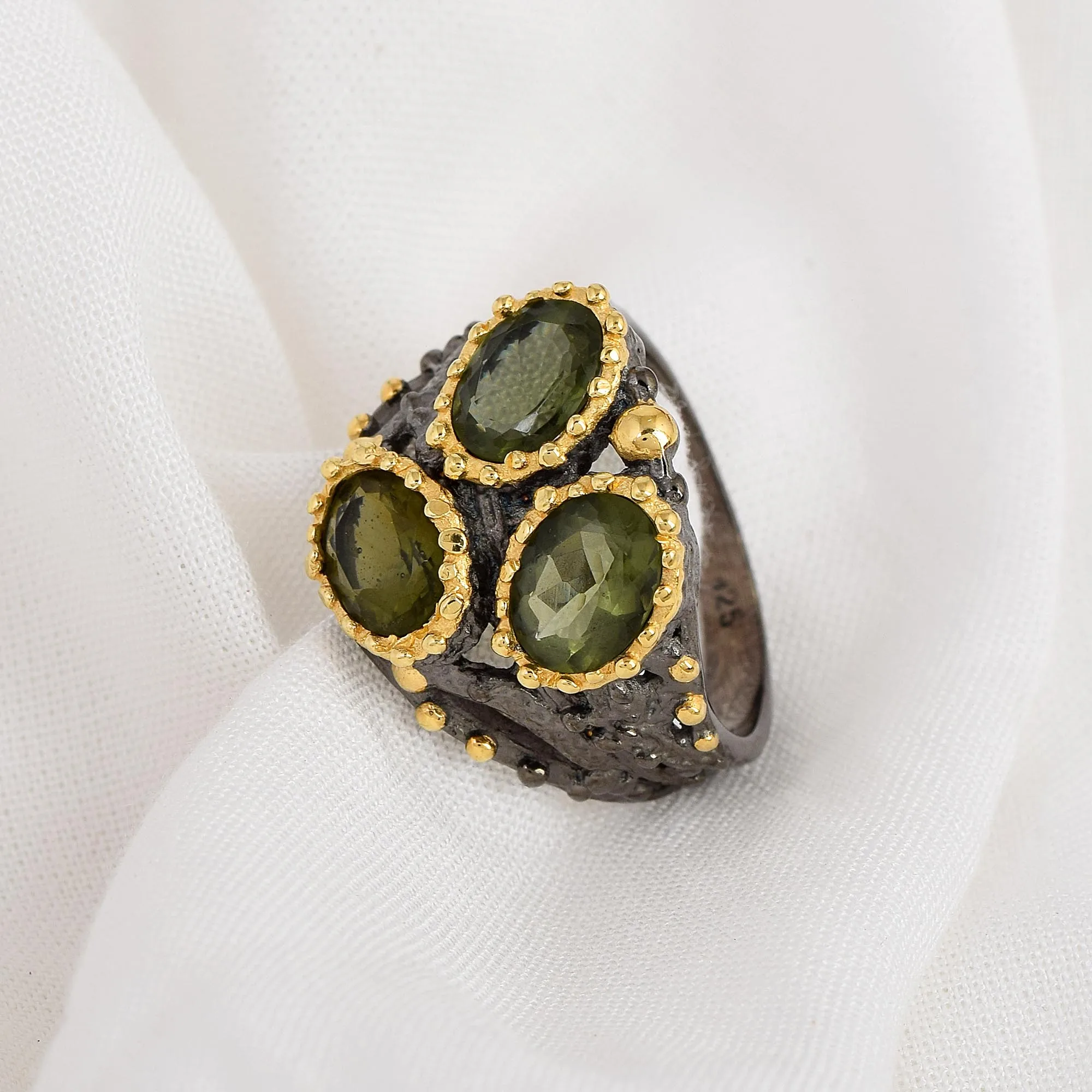 Moldavite Ring 925 Sterling Oval Faceted Gemstone Christmas Ring Gold Pure Silver Rings Women Natural Fine Jewelry For Women