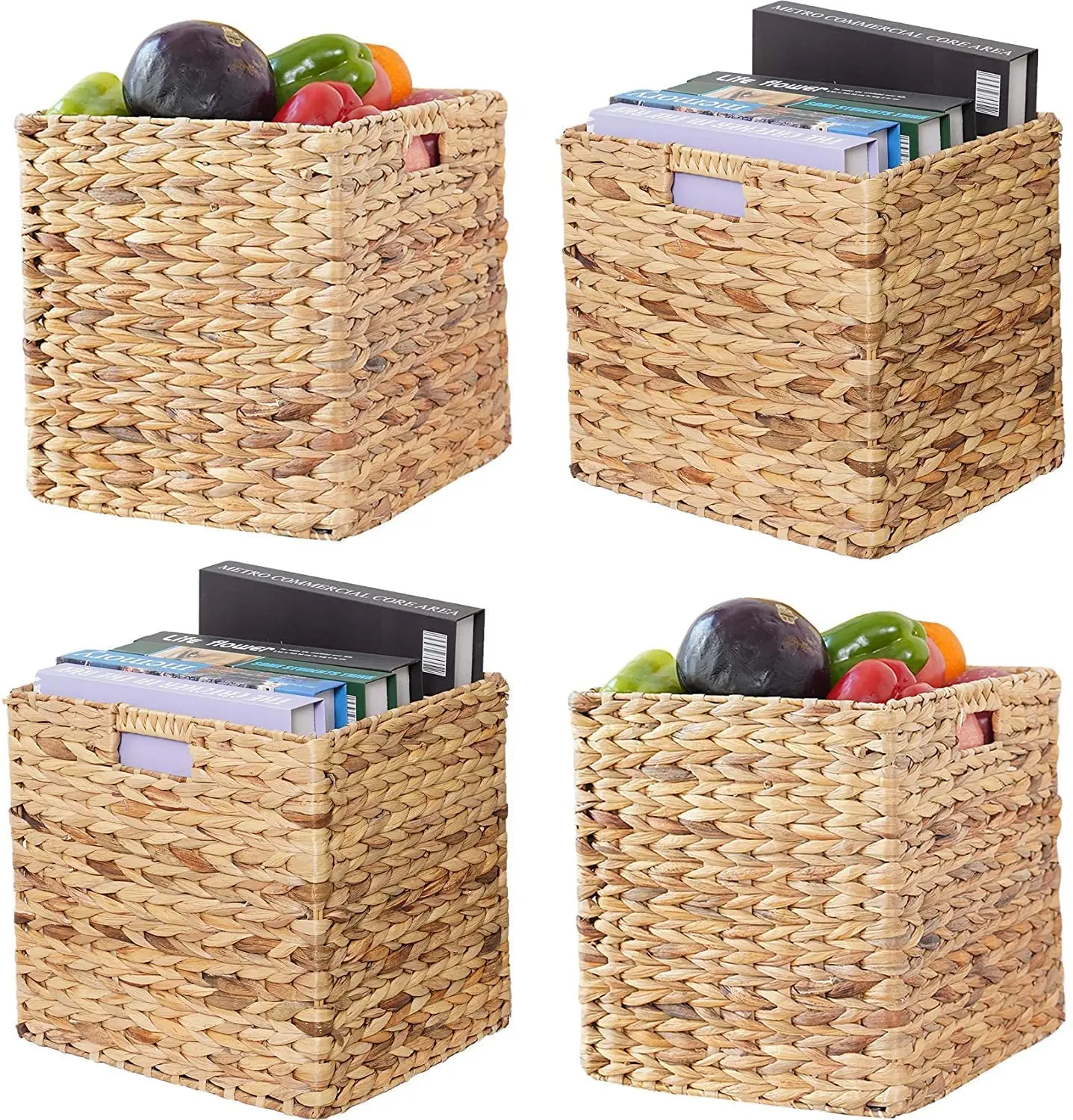 set 4 Natural open natural woven sea sedge clothes storage foldable laundry basket also woven basket for home decoration