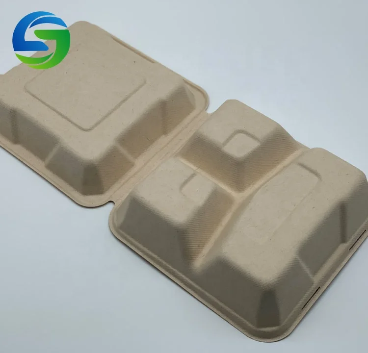 8*8 inch Green Olive 3 compartment divided food container lunch box  disposable biodegradable bagasse sugarcane container