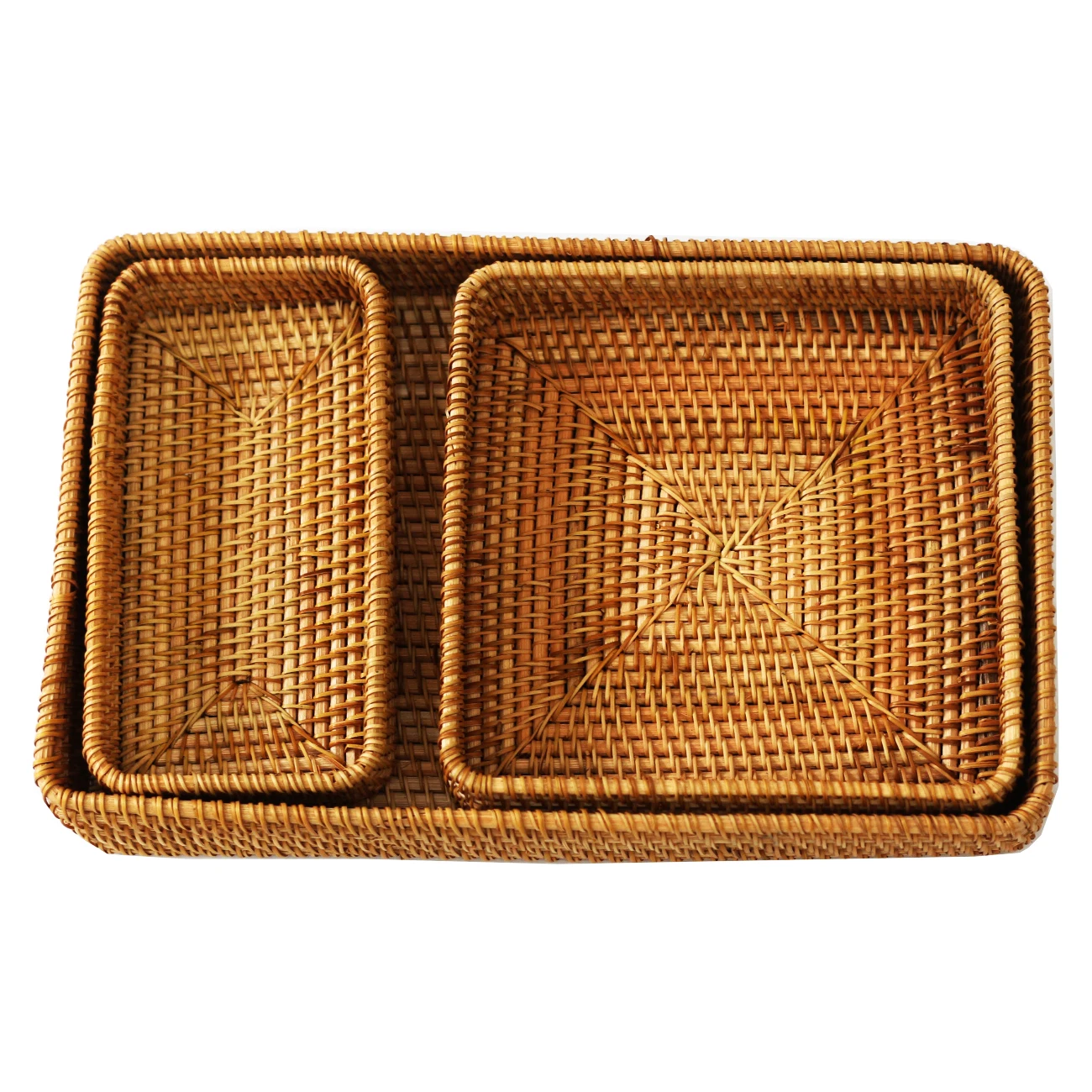 Лидер продаж набор из 3 квадратных лотков ротанга декоративный поднос натуральной плетеной ткани для украшения дома аксессуары