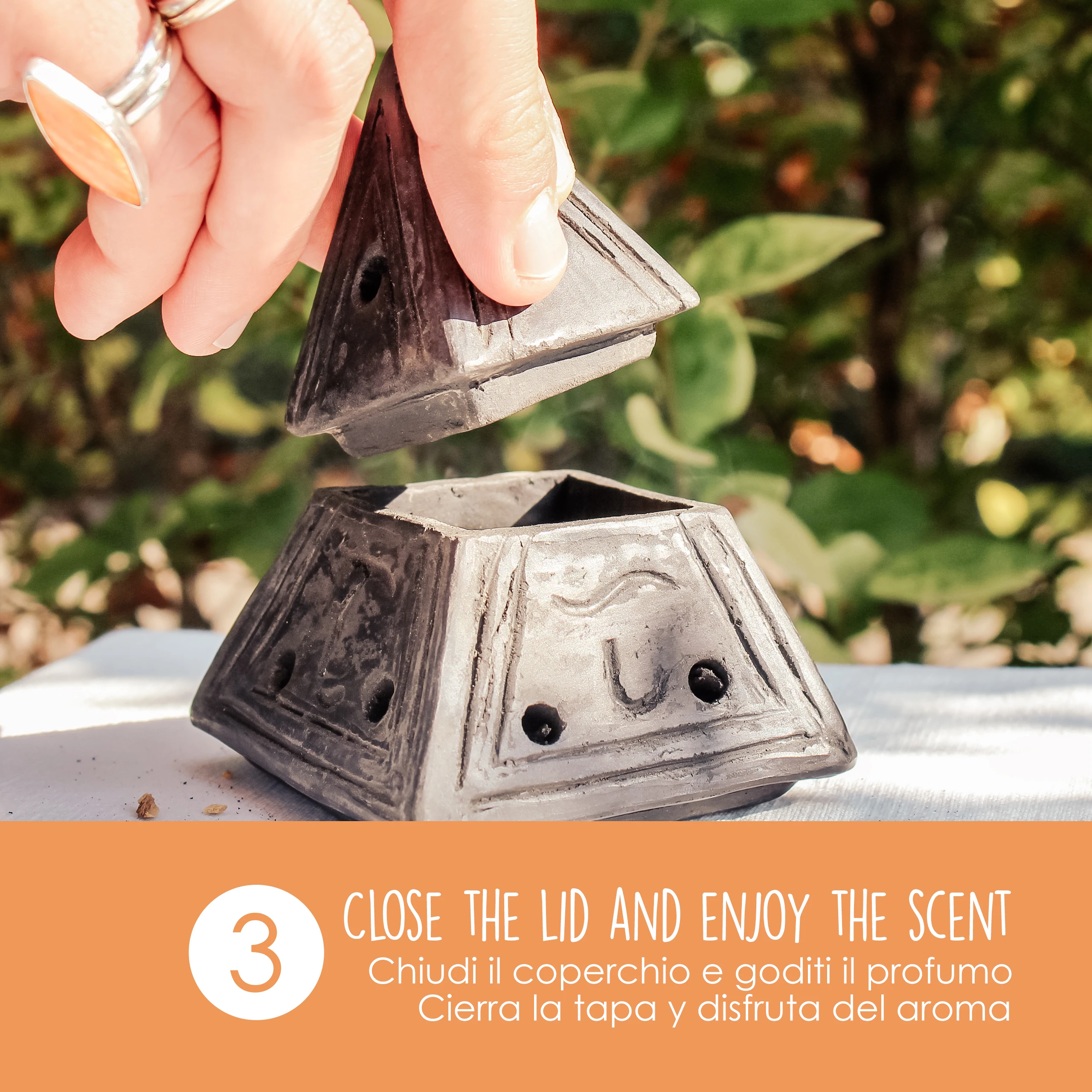 Incense Burner - Suitable for Cones, Chips, Powder and Resins - Handmade in Ecuador -  Black Pyramid in Terracotta - Wholesale