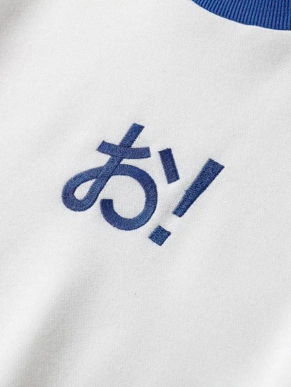 Men Japanese Letter Embroidery Side Striped Hoodies & Sweatshirts Crewneck Long Sleeve Printed Oversize Pullover Wholesale