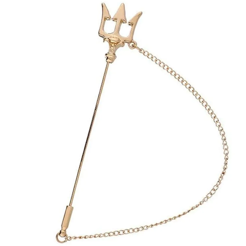 Wholesale fashion crown men gold suit brooch lapel pin with chain