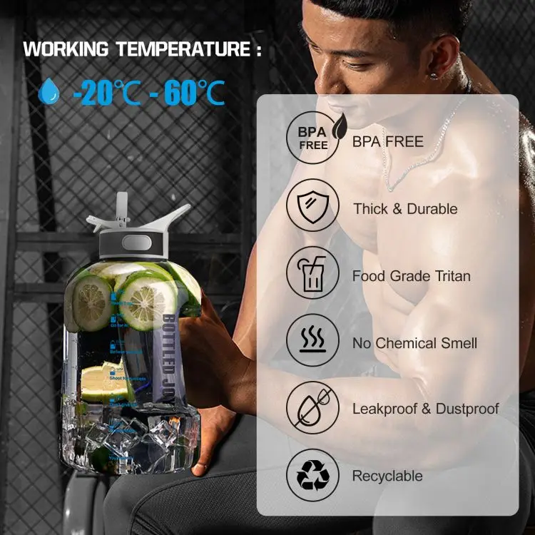 Custom Logo 1.5 L  2.5 L  3.78 L Camping Water Jug Kettle Gallon Gym Sport Plastic Motivational Water Bottle with Straw