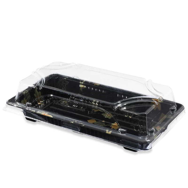 Wholesaler plastic sushi box container serving Japanese sushi tray with lid to go packaging
