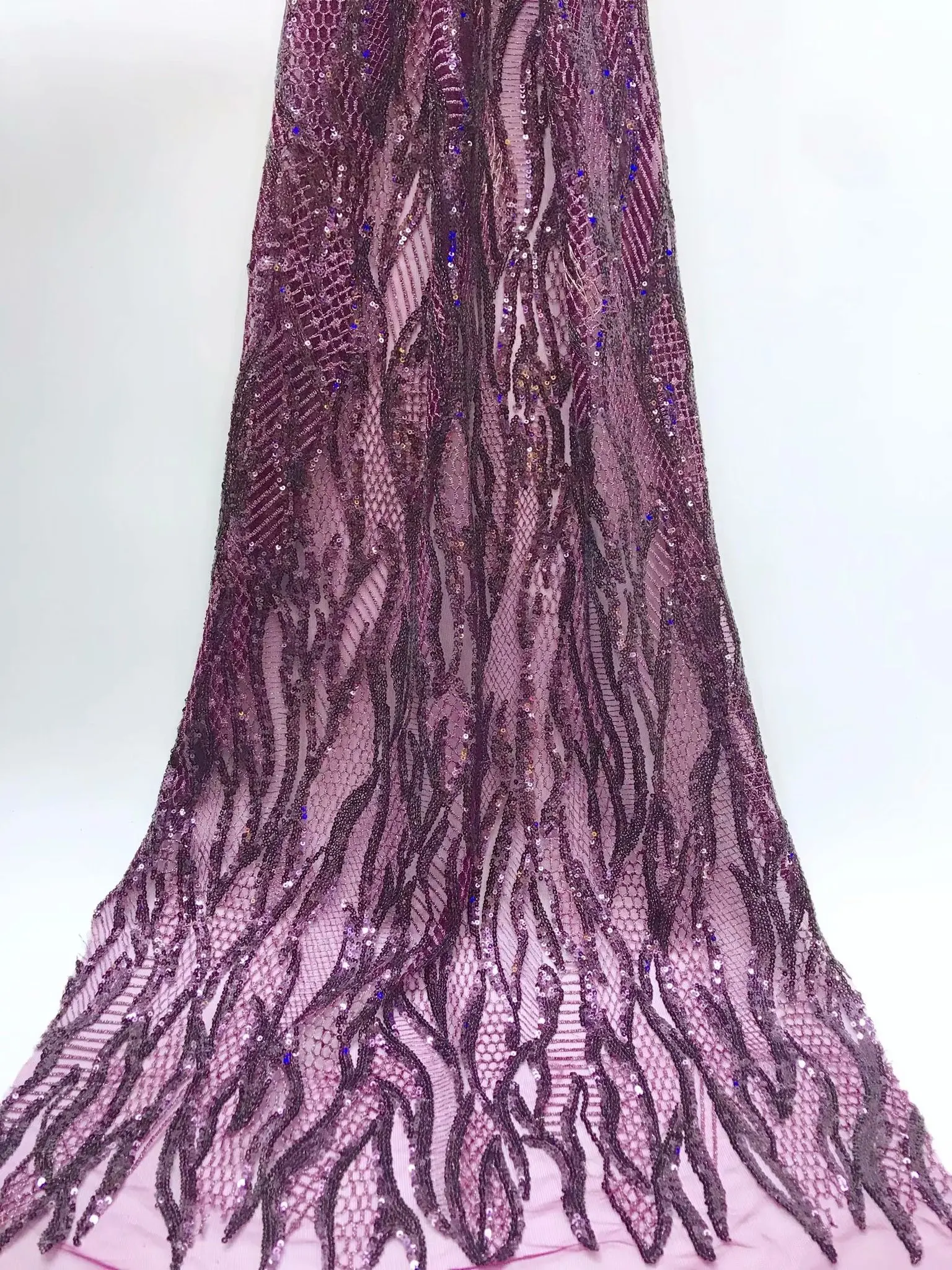 
Orchid Colored Gold Line Sequined Beautiful Designed Transparent English Silk Cord Laces 