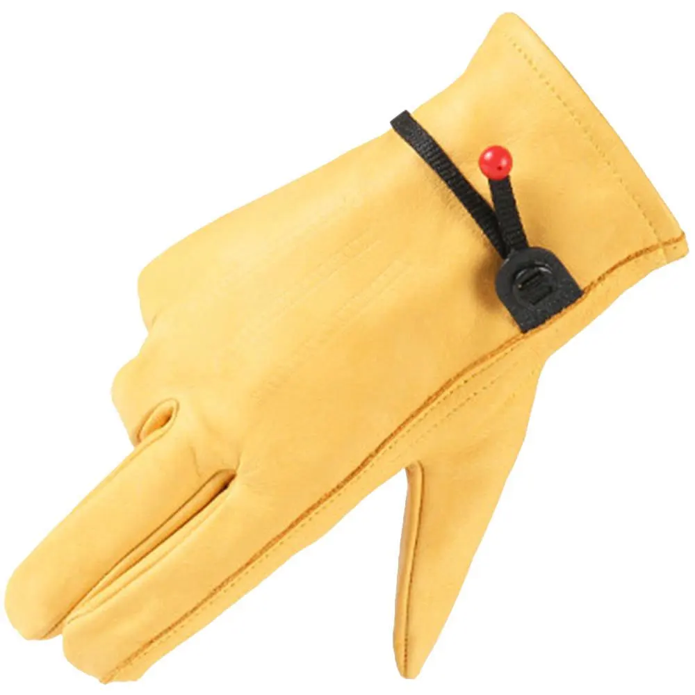 Golden Cow Grain Leather Driver Gloves Wing Thumb Shirred Elastic Back Work gloves