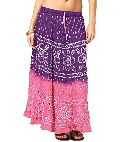 Indian Embroidery  Bandhej Long Skirt Bandhani Sequins Work Bohemian Belly Dance Hippie Long Skirt Boho Skirt wrap