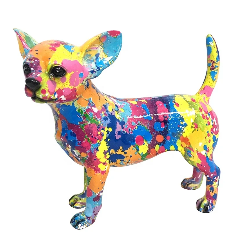 Polyresin Graffiti Style Colorful Standing Chihuahua Statue Gift Sculpture Souvenir Art Home Ornament