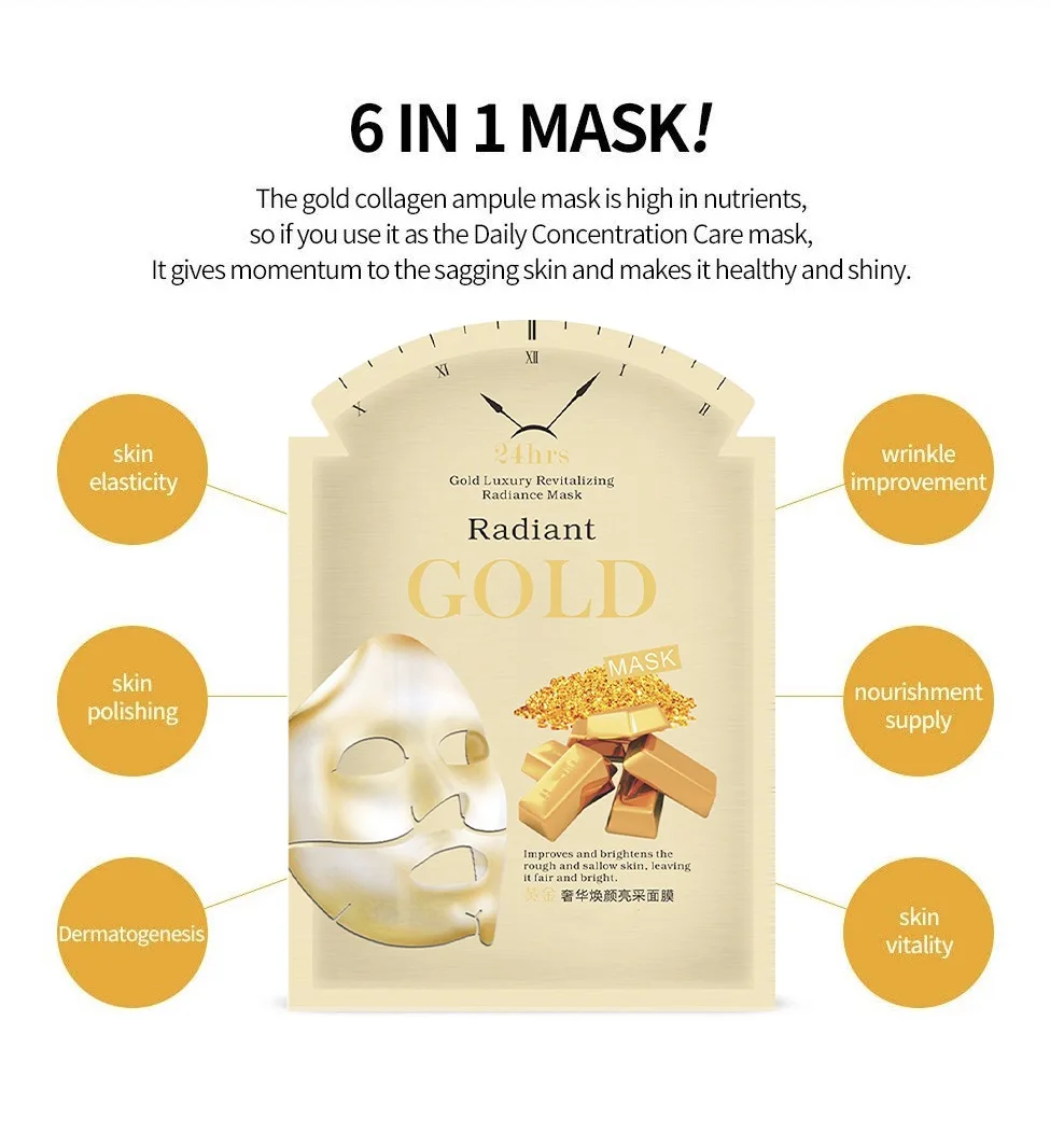 24K Золотая коллагеновая маска для лица с гиалуроновой кислотой увлажняет кожу