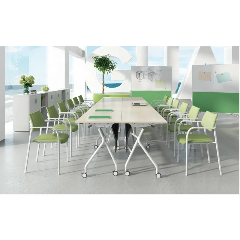 Folding Conference Table Furniture Metal Legs Study Easy Folding Table with Wheel Long Meeting Room White Office Furniture