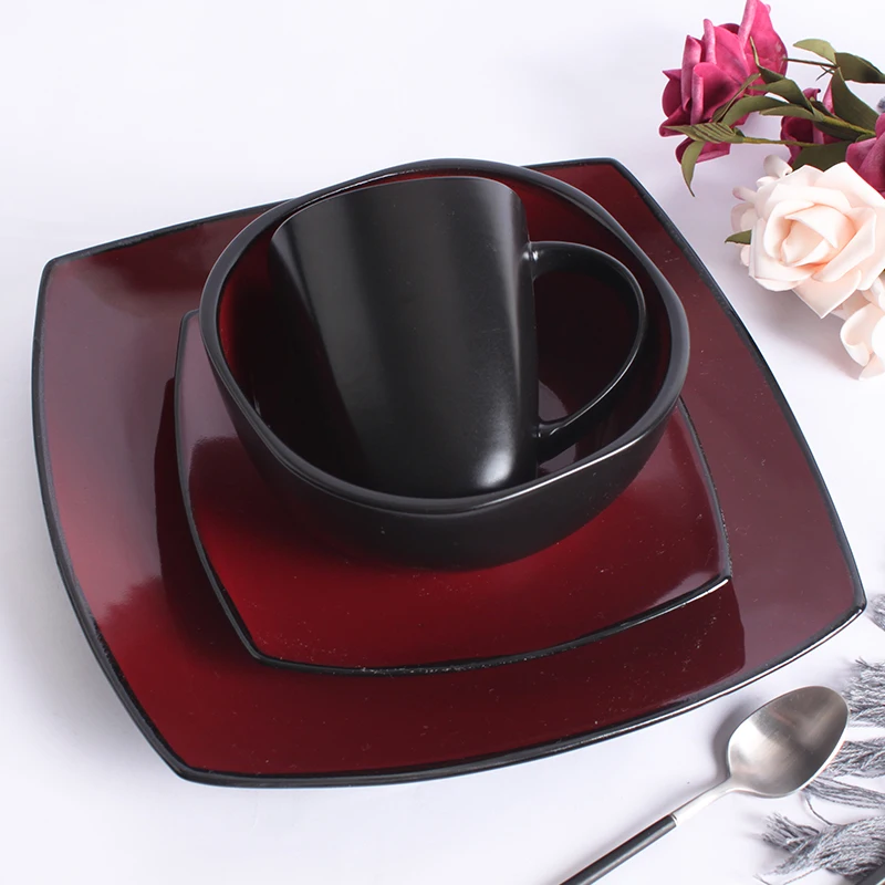 Фарфоровая керамическая посуда в мраморном стиле 16 шт. квадратные тарелки наборы для ужина