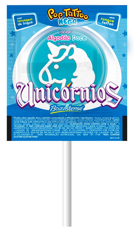 68911 - Pop Tattoo Unicornios Cotton Candy Flat Lollipop Tongue Tattoo 18g 28x25un