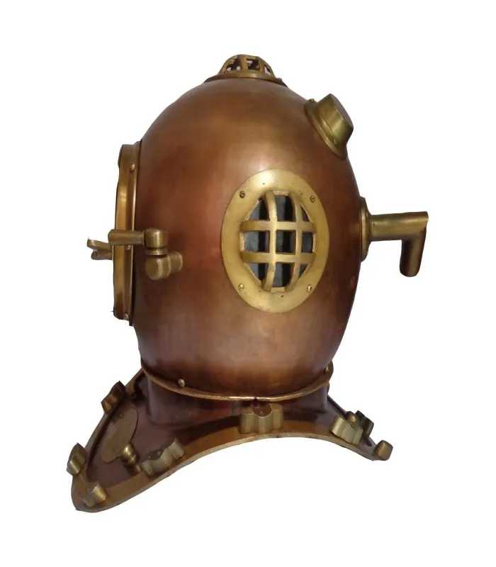 Vintage Antique Imitation Brass Copper Navy Diving Helmet Metal Model in Antiqued Style Printed Cast Die Cut Techniques Used