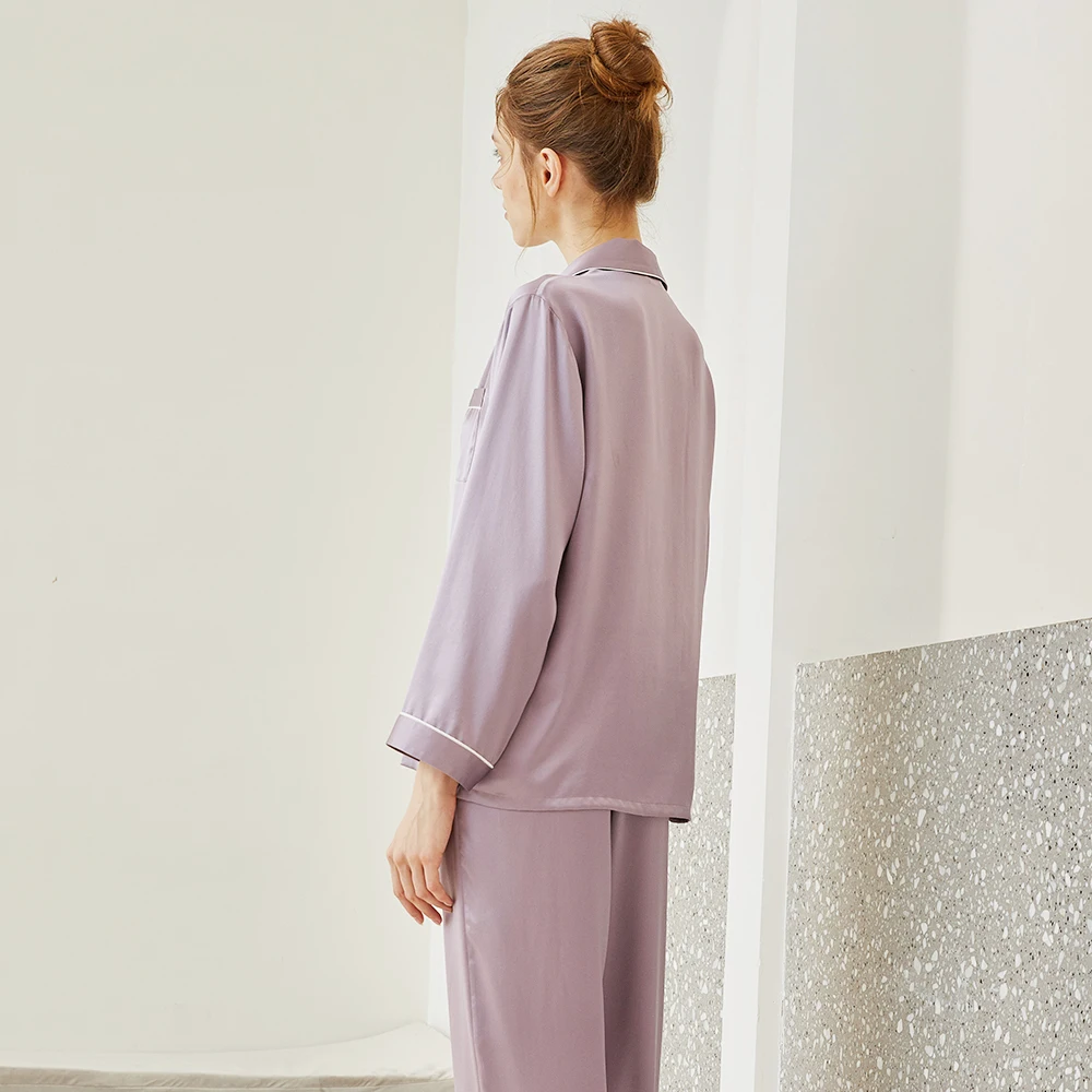 16MM-22MM Wholesale Long Sleeve 100% Pure Silk Pajamas 2 Piece Sets Mulberry Silk Pajamas Women