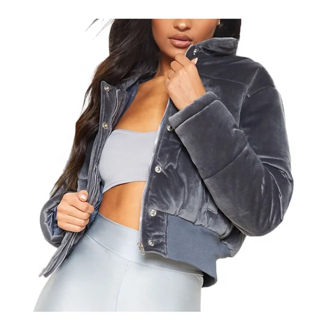High Quality New Design Custom Windproof stylish cropped women velvet puffer jacket