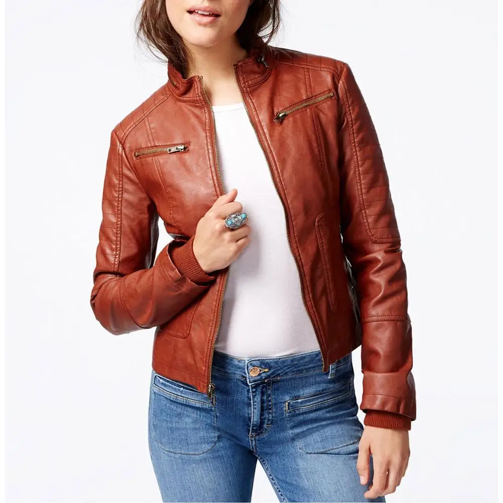 Custom Made Black Women fashion leather jacket ladies Faux Leather Motor Biker Short Coat PU Jacket for girls