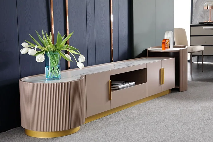 Design Coffee E1 MDF Board Modern Khaki Sintered Stone Top VERONA TV Console Cabinet With Matching Table And Side table