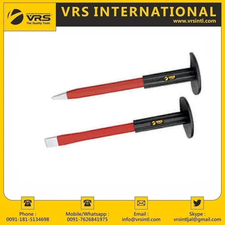 High Quality Carbon Steel Mason Chisel Flat Pointed Wood Working Cutting Tool with Rubber Handle for Carving and Masonry