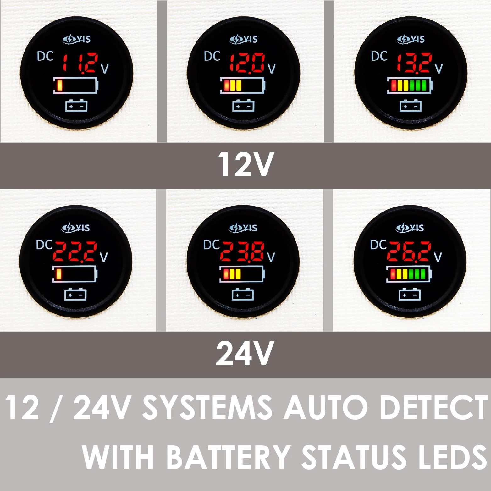 YIS Marine DC 12/24V IP67 Waterproof Round Digital Battery Voltage Meter 12v volt voltmeter for marine boat motorcycle car