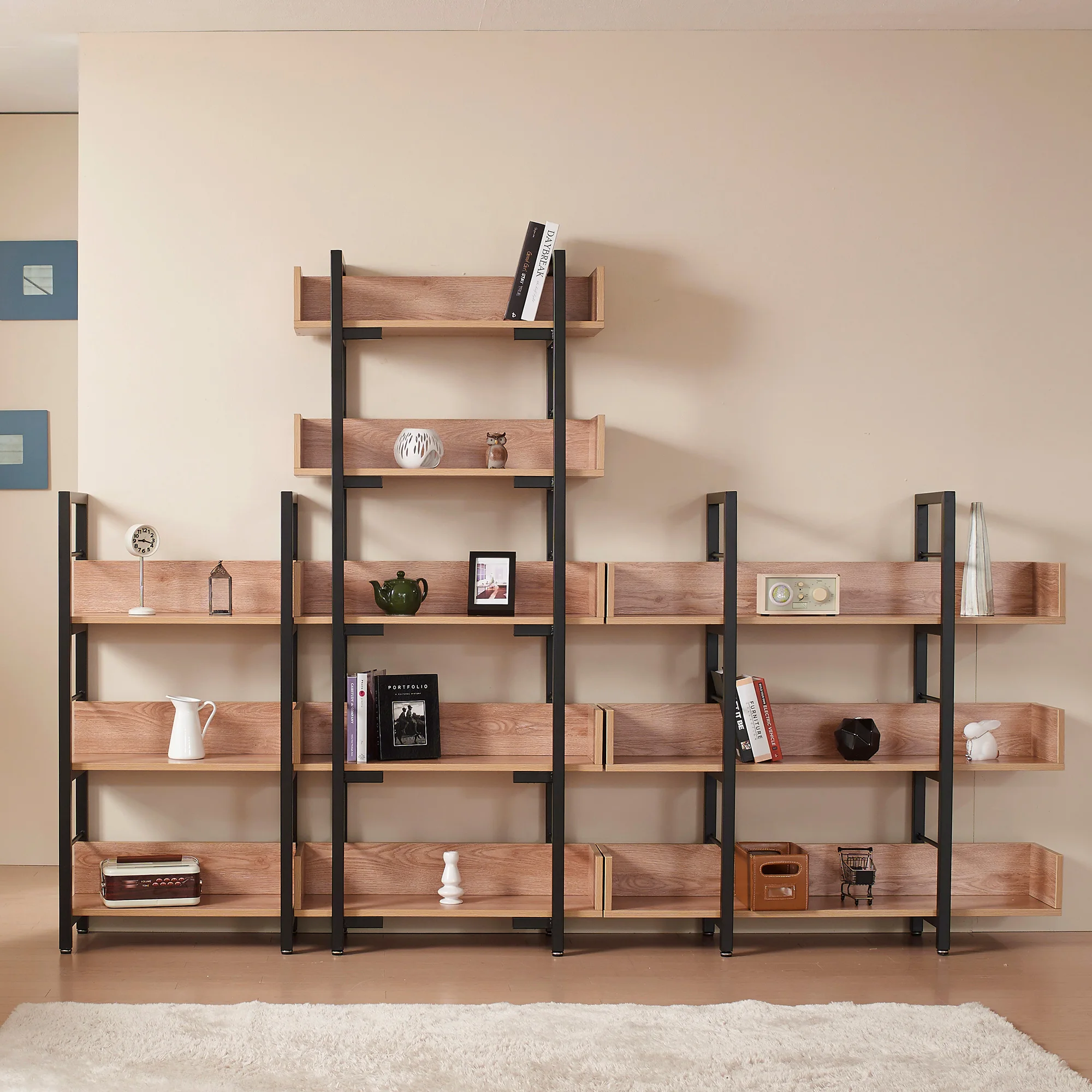 Home Natural Design Steel Frame multi-layer shelf floor living room storage rack display bookshelf Display Stand Shelf