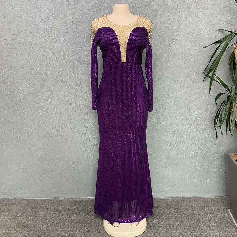 Women Long Sleeve Patchwork Beading Dress For Wedding Evening Party Gala Dresses Sexy Bodycon Shiny Sequins Club Prom Gown New