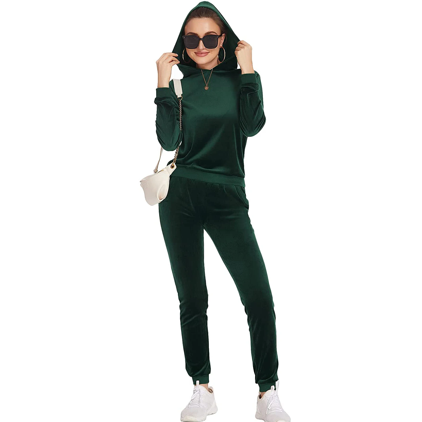 Wholesale Custom Velour Tracksuit Velvet Sweat Suit 2 Piece Crop Top Hoodies Jogging Sets For Women