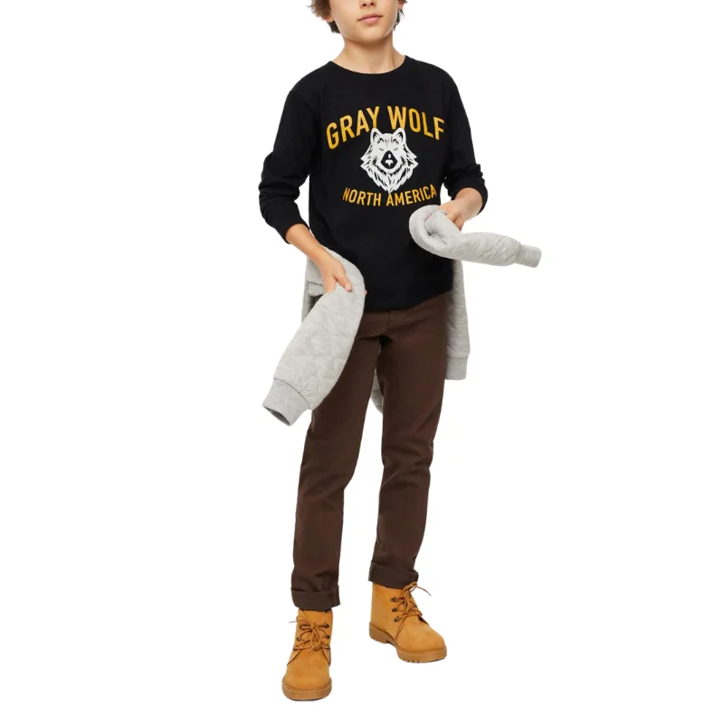 Gray Wolf Long Sleeve T Shirt Toddler Casual T shirts Comfortable 100% Cotton Sweatshirts Children Crew Neck T Shirt for kids