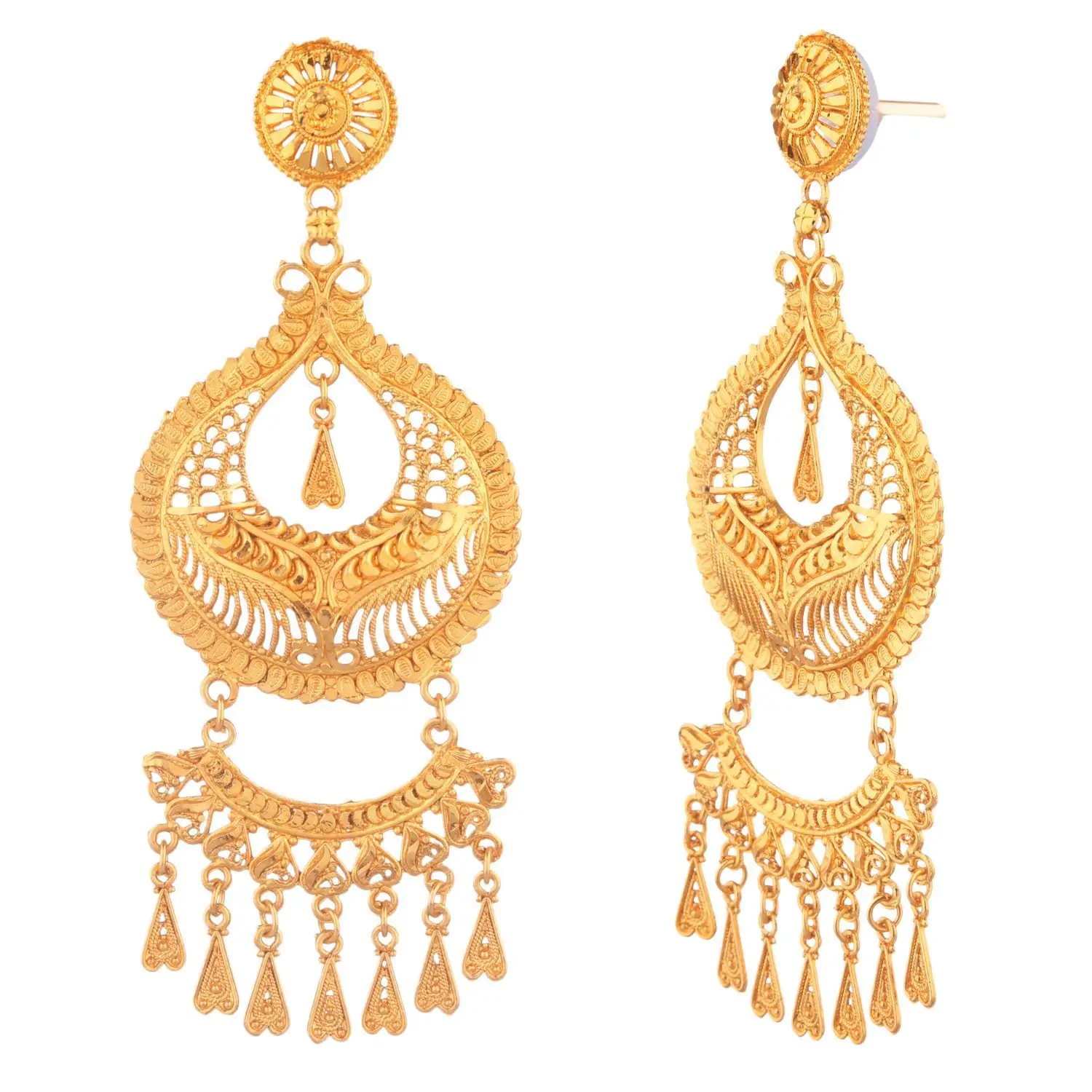 Indian Wholesale Jewellery Traditional Earrings Jewelry Gold Plated Big Chandelier Dangle Earrings Set For Women