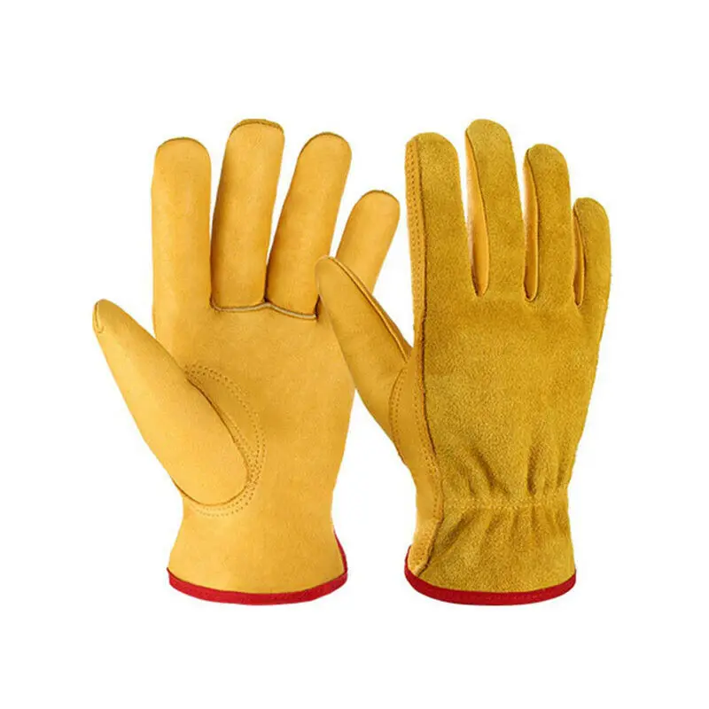 Split Leather and Strip Cotton Work Gloves For Hard Work Leather Working Gloves High Quality Hand Protective Gloves