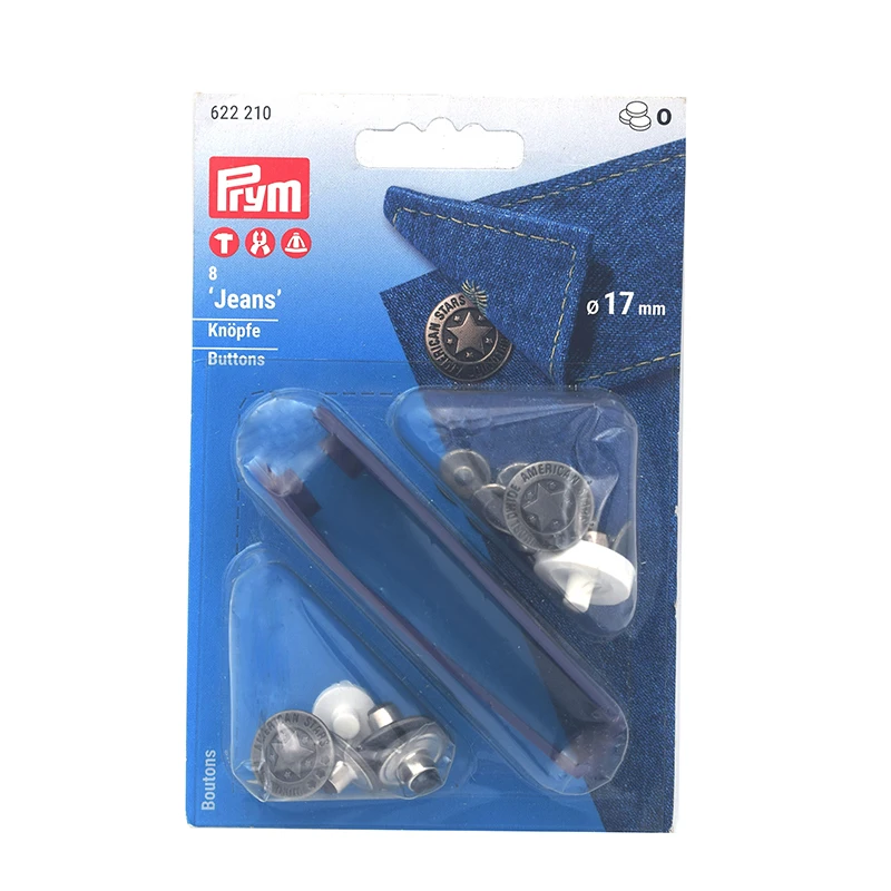 Prym Sewing Accessories Antique Silver 17 mm No-sew Jeans Buttons, pack of 8 pieces