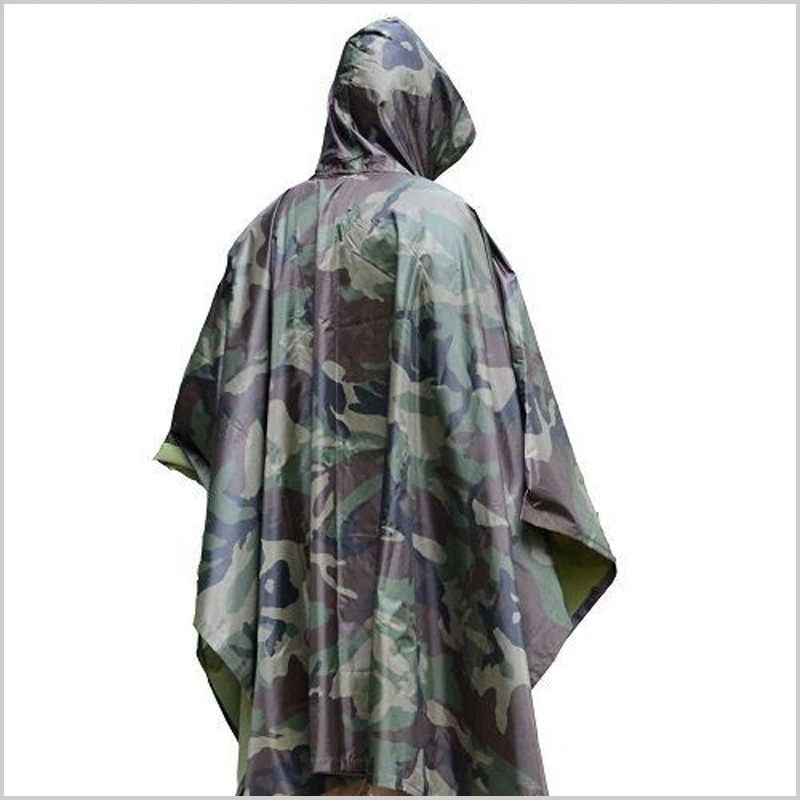 Camouflage Heavy-Duty Waterproof Rain Jacket Long Nylon and Polyester Poncho Coats for Outdoor Security OEM Available