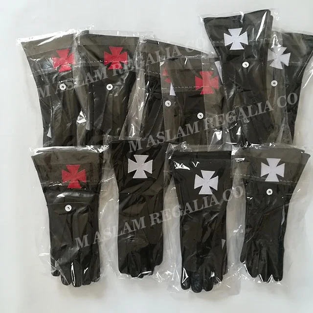 Plain Black KT Masonic regalia Gauntlets Gloves | 100% Goat leather long gloves