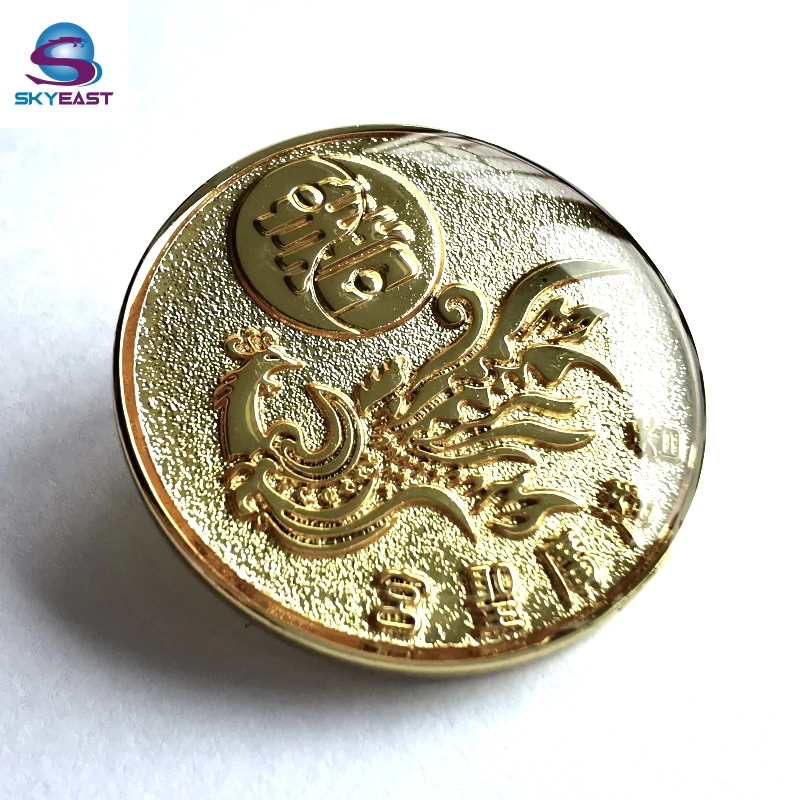 
Promotional High Shiny Gold Epoxy Raised Phoenix Metal Logo Pin Badges 