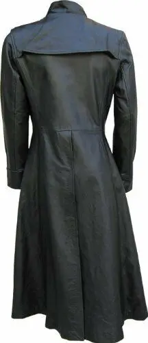 Detective Gothic Style Men Leather Trench Long Coat Neo Matrix Style Brown Men Jacket Genuine Leather and Customized Shell 1pcs