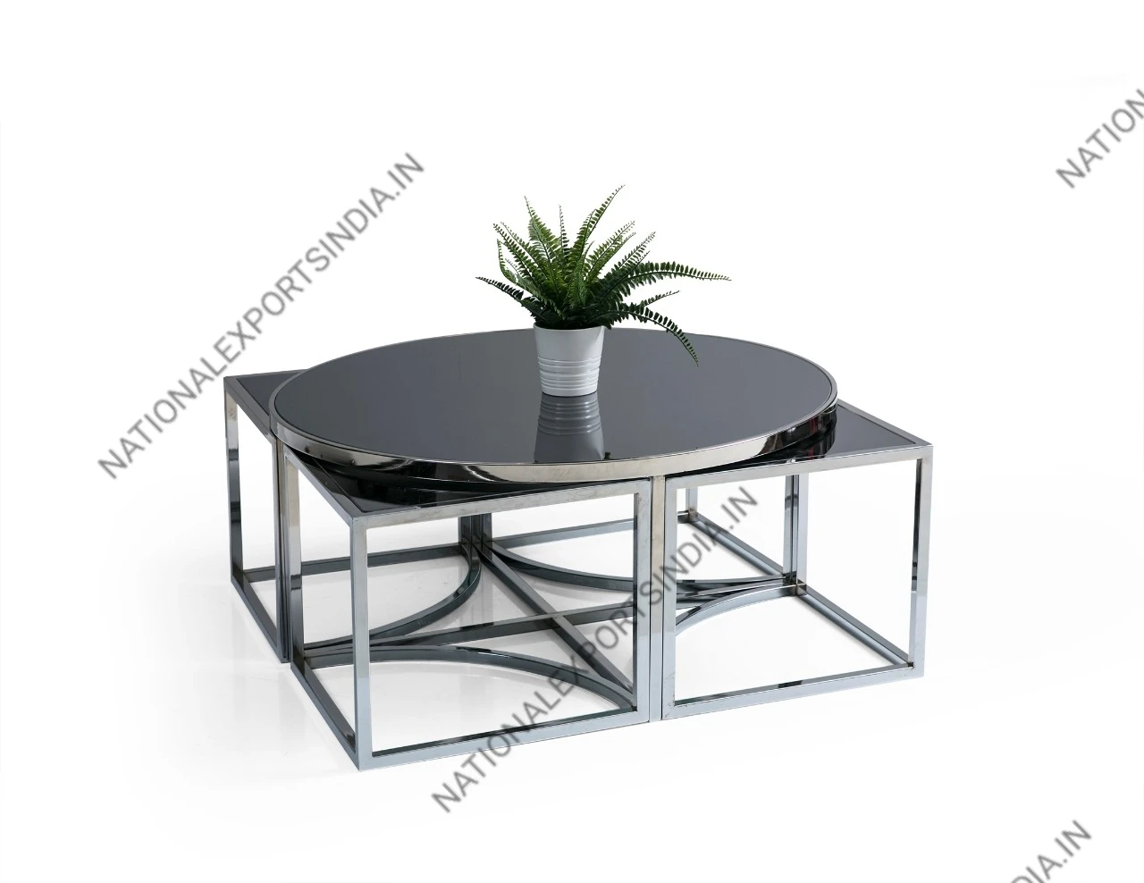
STAINLESS STEEL NESTING COFFEE TABLE WITH GLASS TOP 