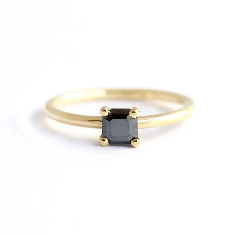 Generous Diamond Ring14k White gold stylish Engagement Ring, Rare Black CROWN Trendy designer jewelry